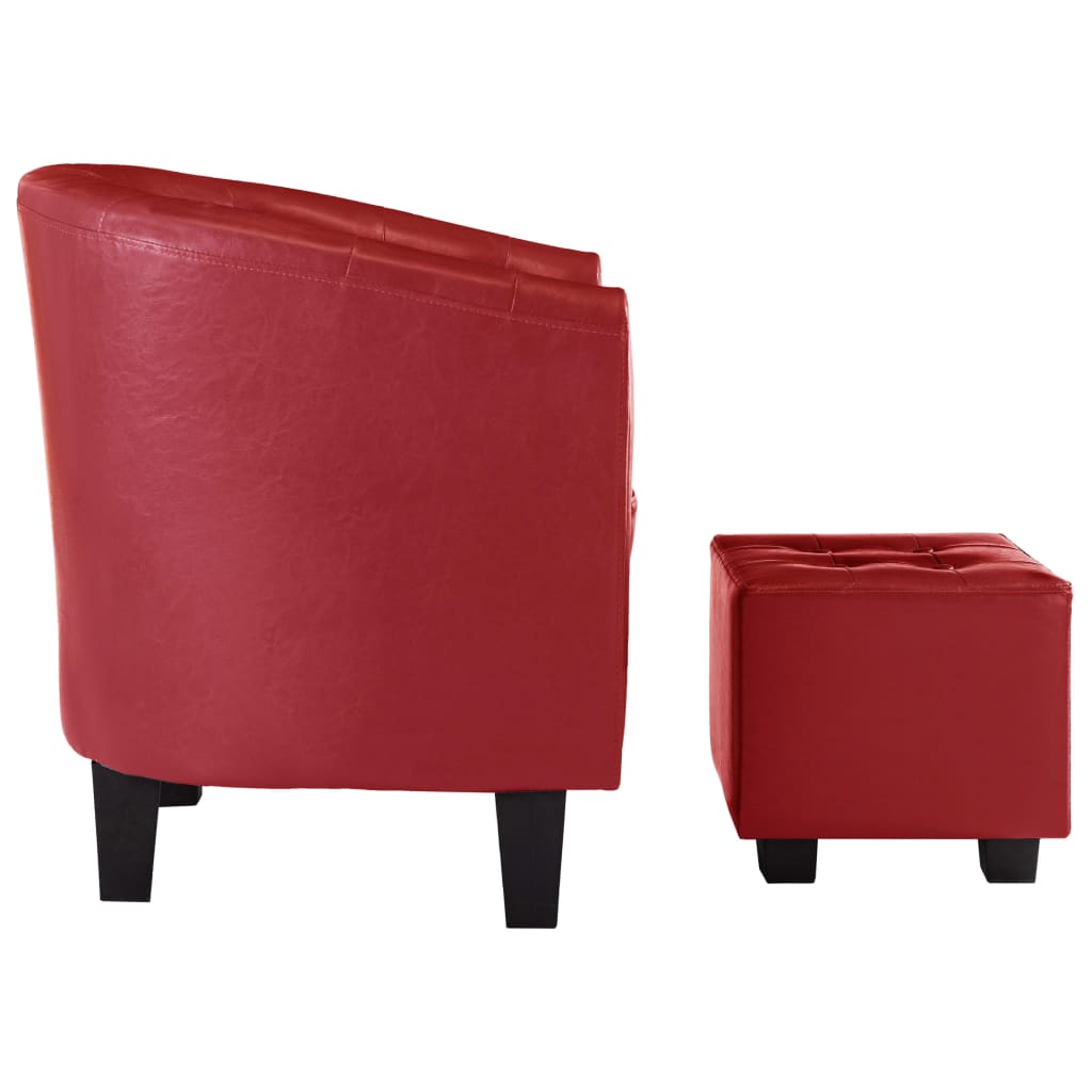 Sessel mit Fußhocker Rot Kunstleder