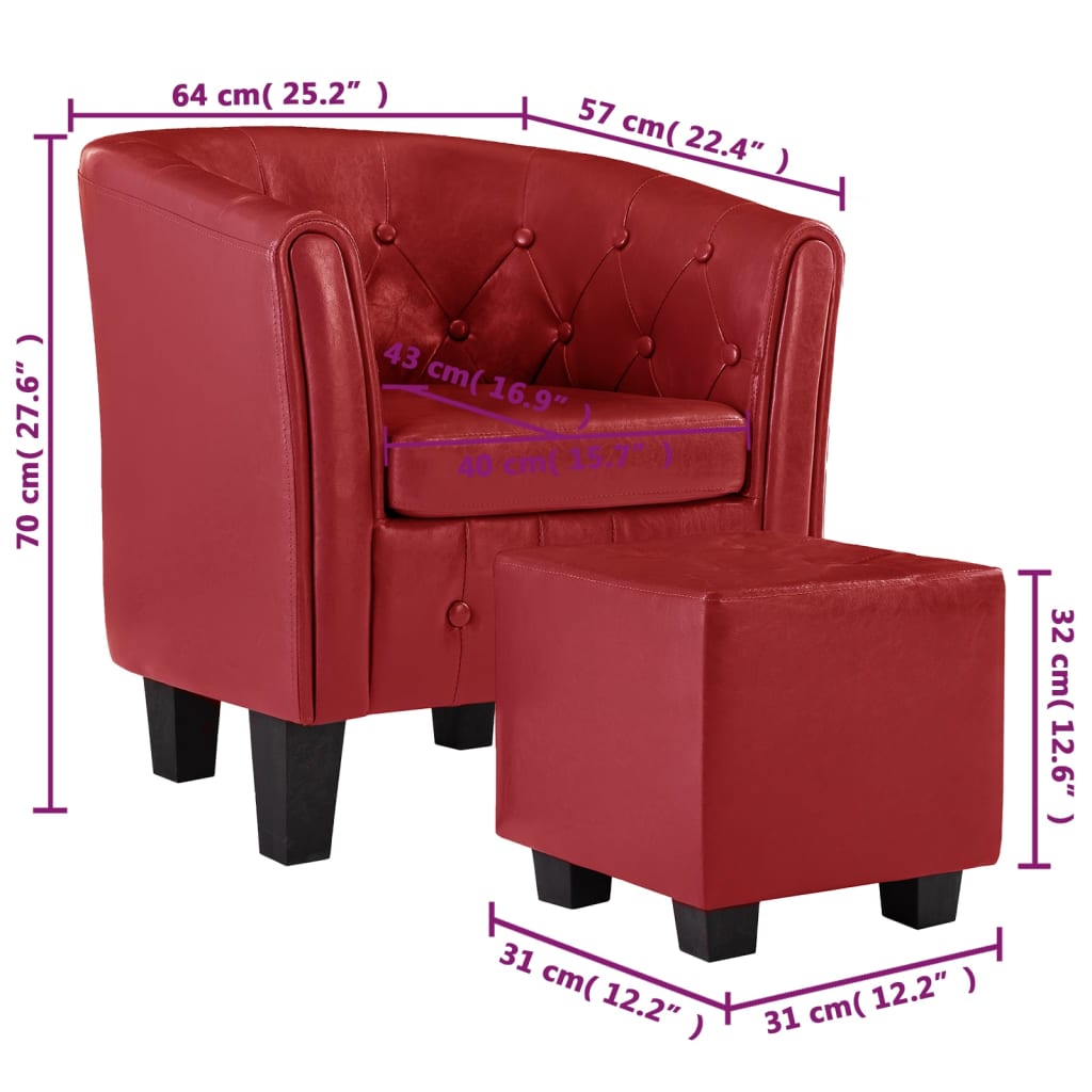 Sessel mit Fußhocker Rot Kunstleder