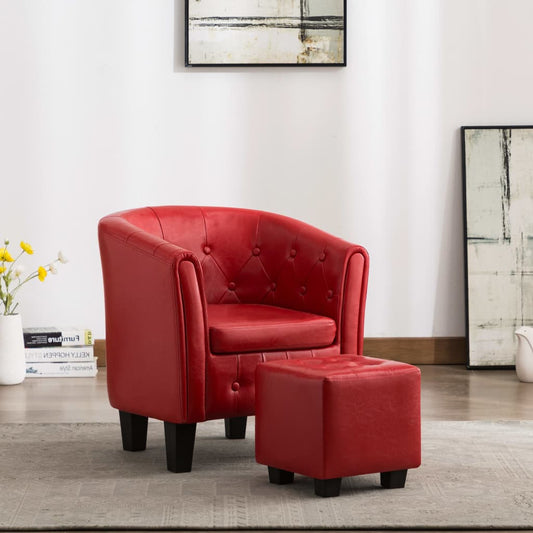 Sessel mit Fußhocker Rot Kunstleder