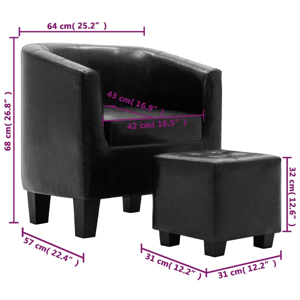 Sessel mit Fußhocker Schwarz Kunstleder