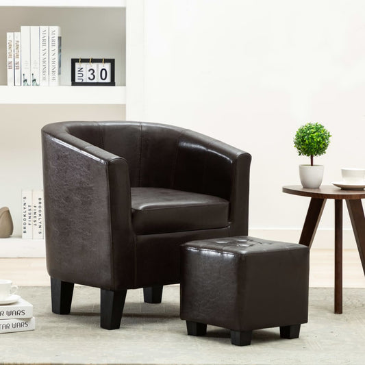 Sessel mit Fußhocker Dunkelbraun Kunstleder