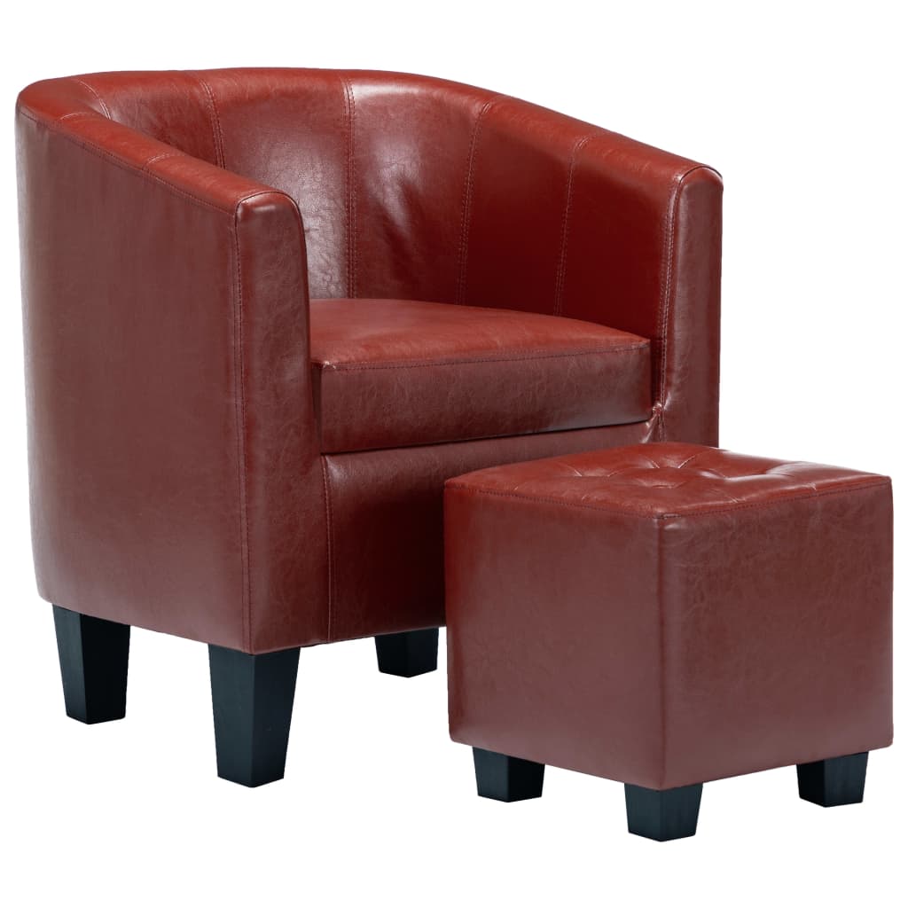 Sessel mit Fußhocker Weinrot Kunstleder