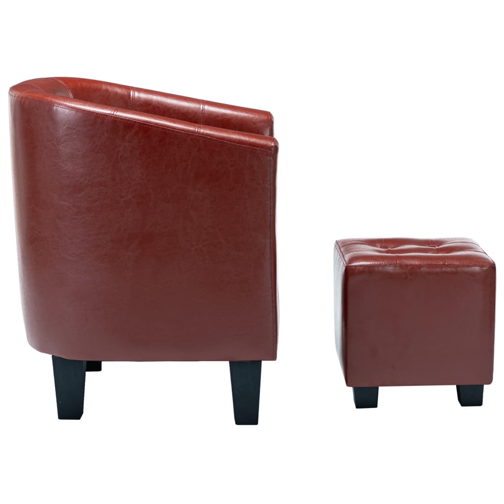 Sessel mit Fußhocker Weinrot Kunstleder