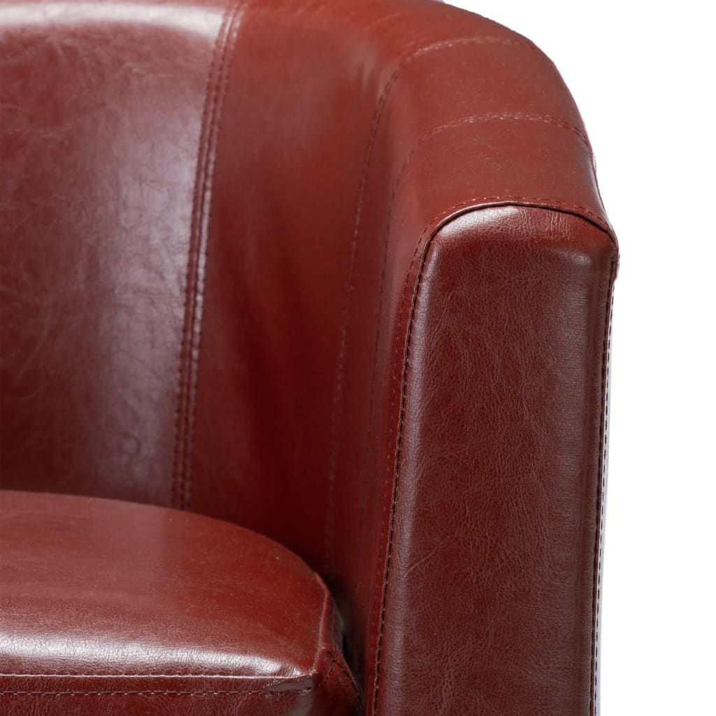 Sessel mit Fußhocker Weinrot Kunstleder