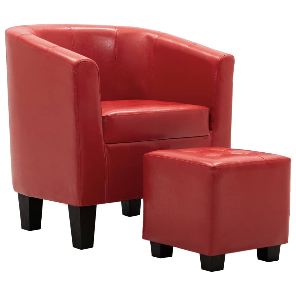 Sessel mit Fußhocker Rot Kunstleder