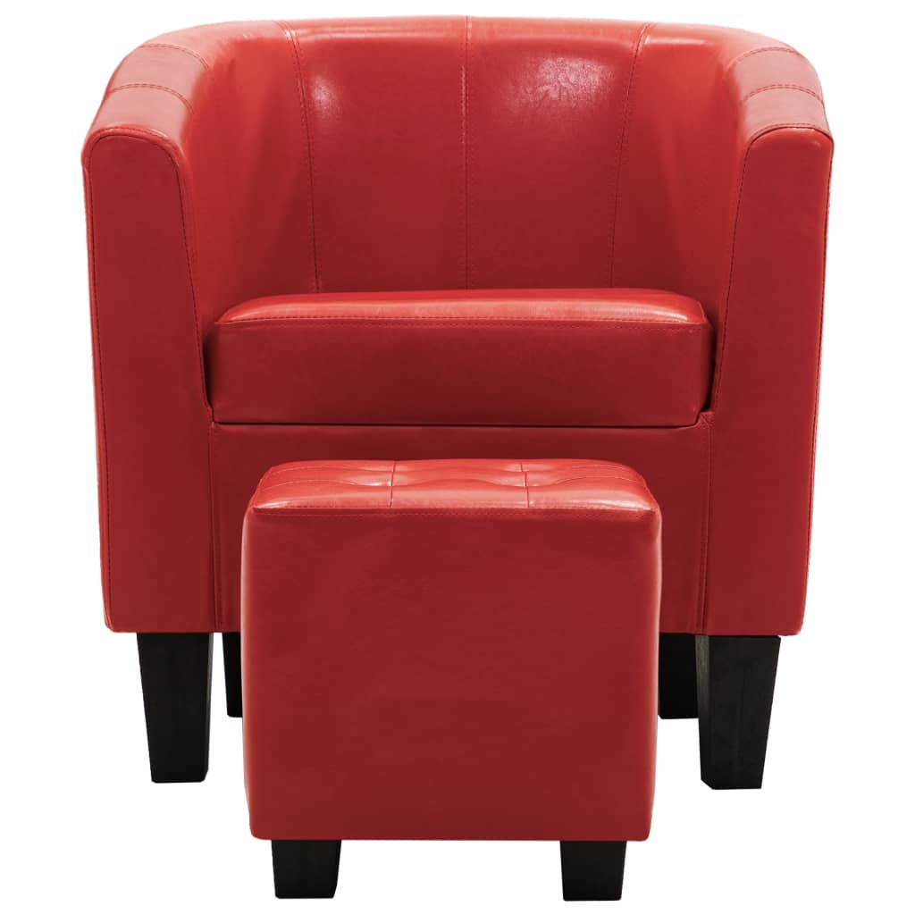 Sessel mit Fußhocker Rot Kunstleder