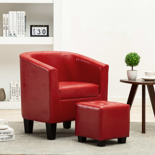 Sessel mit Fußhocker Rot Kunstleder