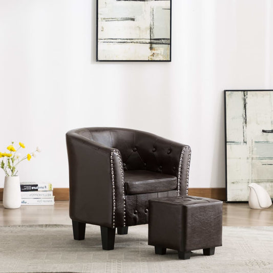 Clubsessel mit Hocker Braun Kunstleder