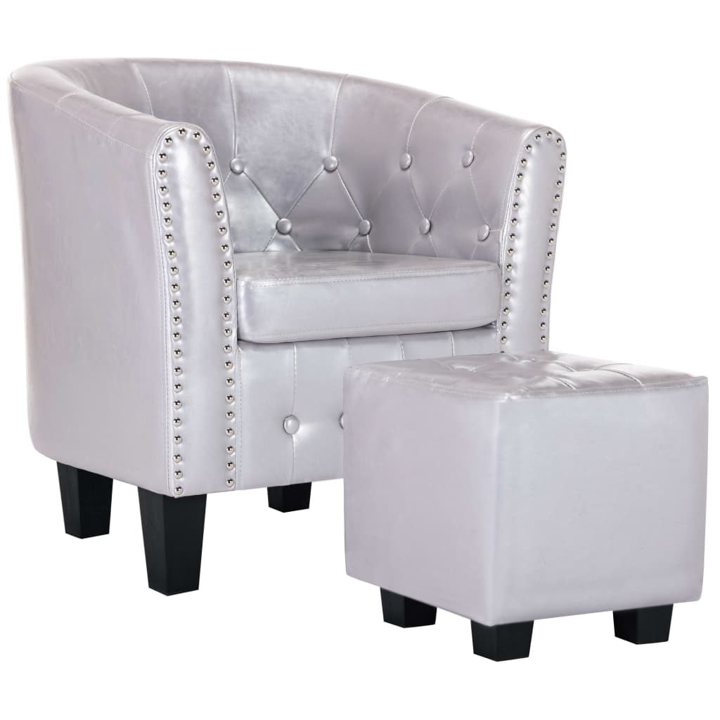 Clubsessel mit Hocker Glänzendes Silbern Kunstleder