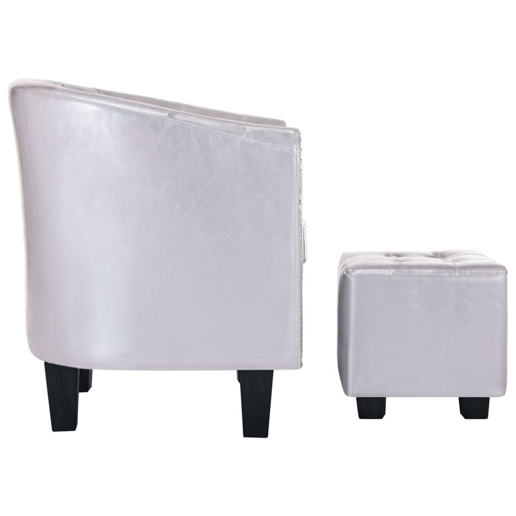 Clubsessel mit Hocker Glänzendes Silbern Kunstleder