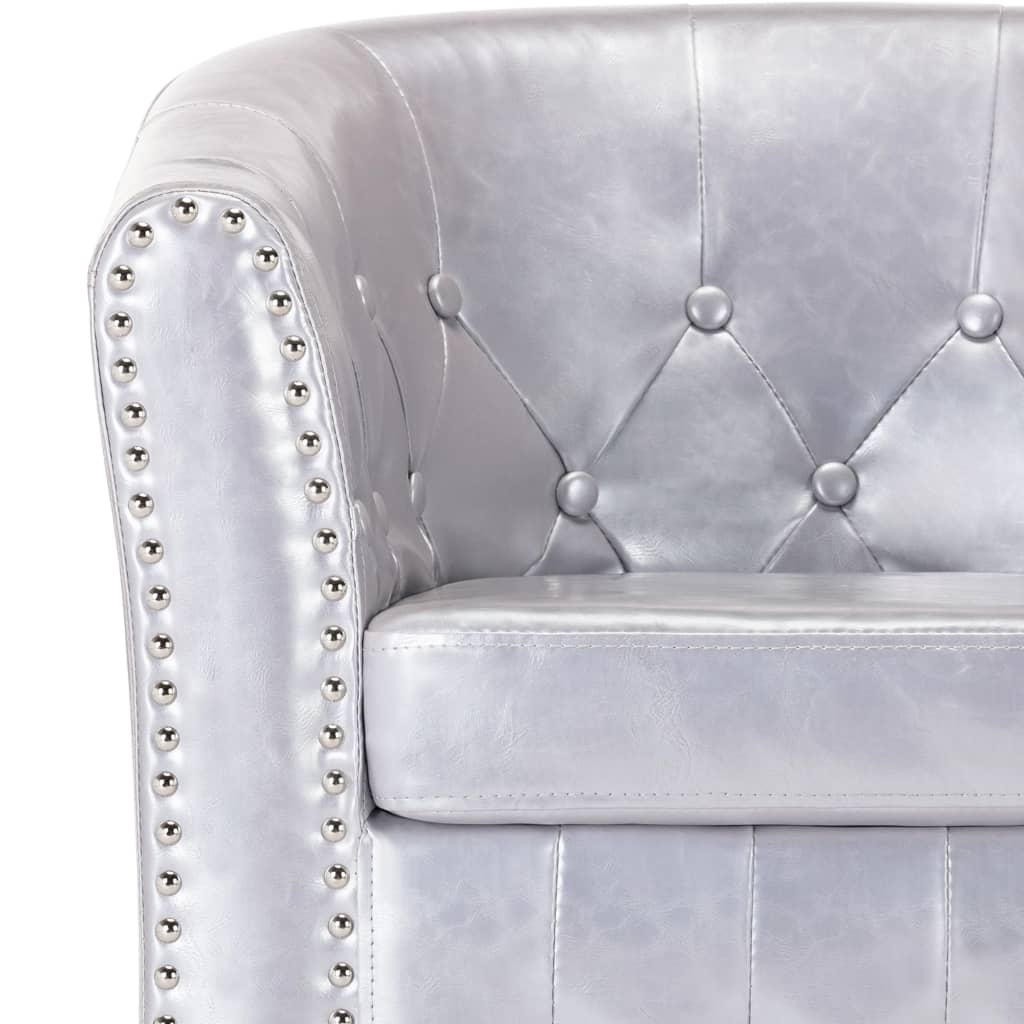 Clubsessel mit Hocker Glänzendes Silbern Kunstleder