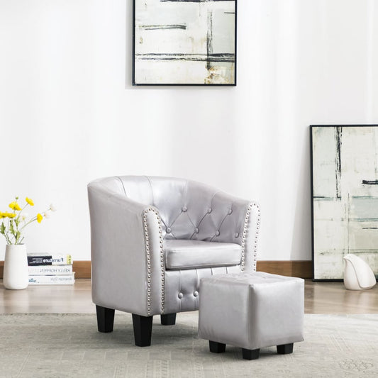 Clubsessel mit Hocker Glänzendes Silbern Kunstleder