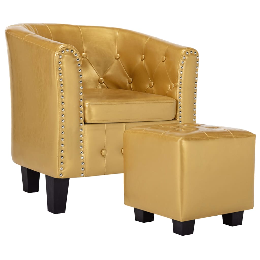 Sessel mit Fußhocker Glänzendes Golden Kunstleder
