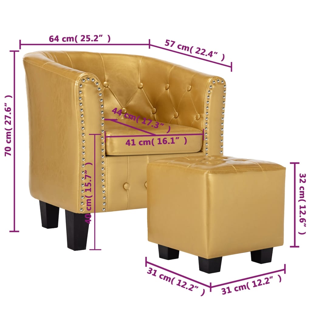 Sessel mit Fußhocker Glänzendes Golden Kunstleder