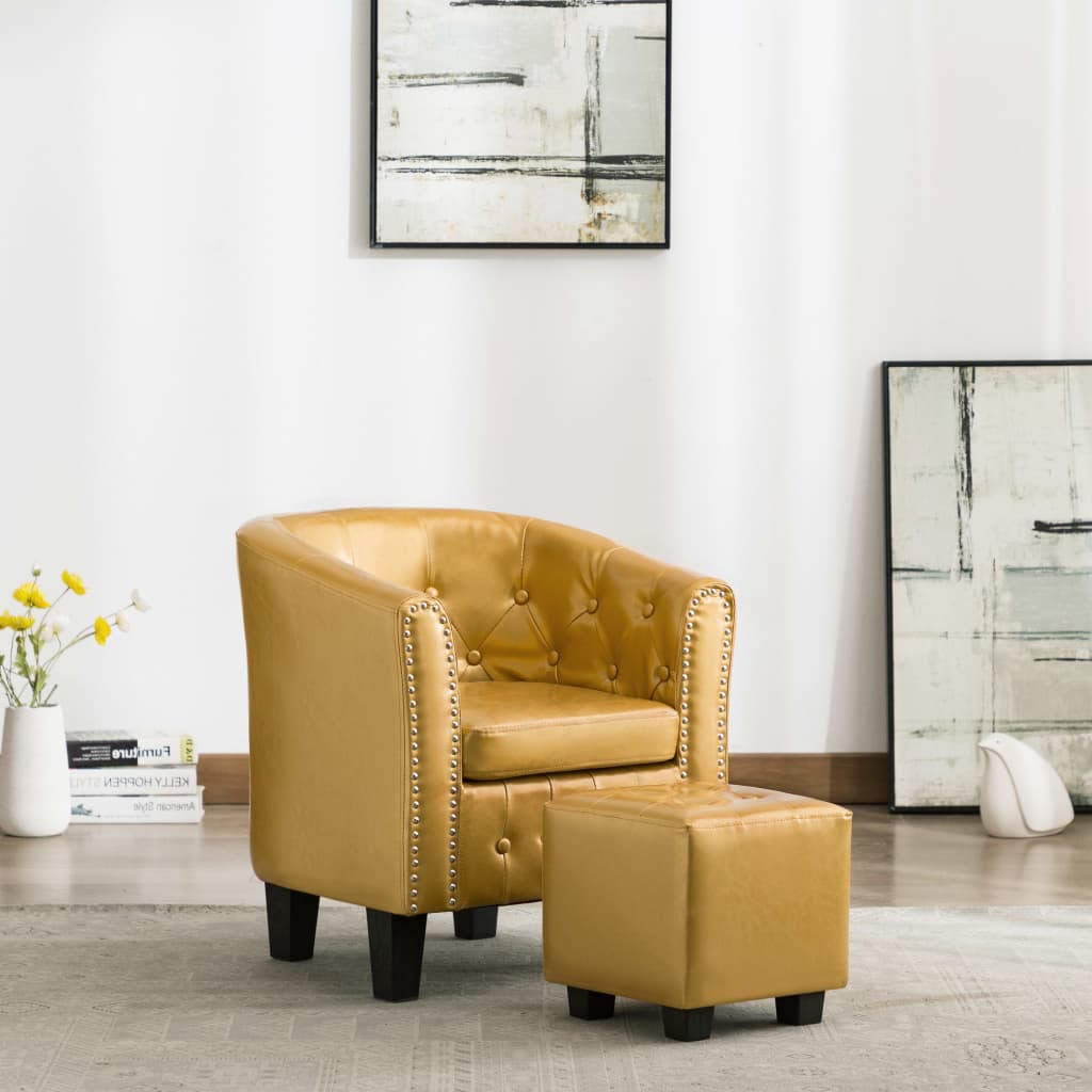 Sessel mit Fußhocker Glänzendes Golden Kunstleder