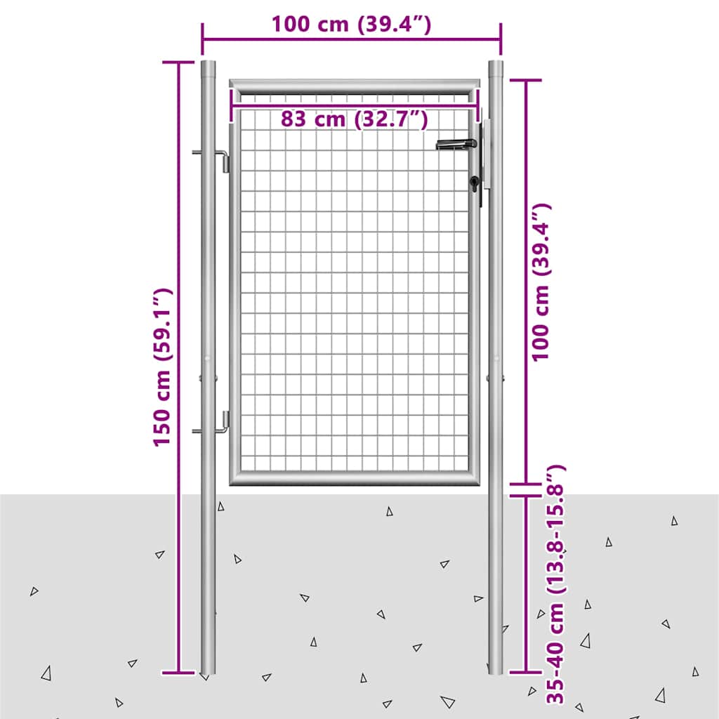 Gartentor verzinkter Stahl 100 x 100 cm Silber