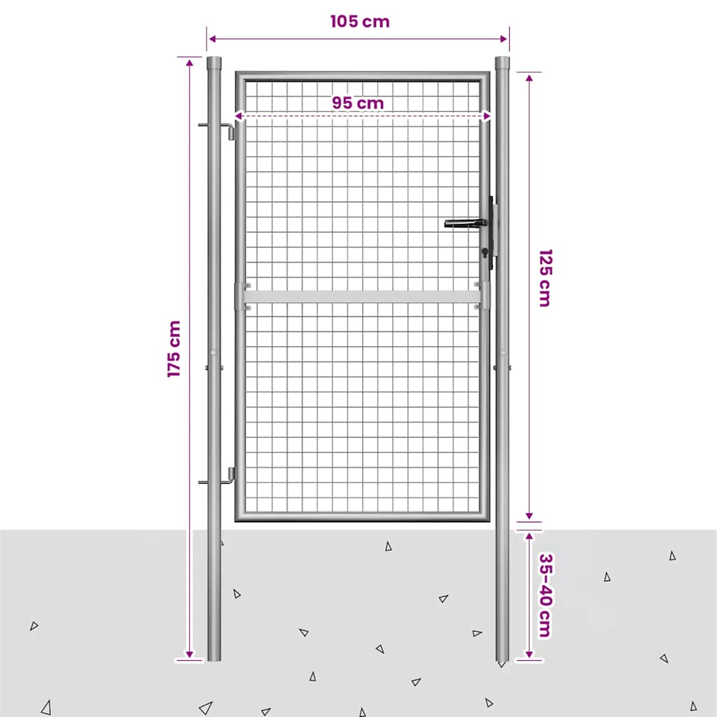 Gartentor verzinkter Stahl 105x125 cm Silber