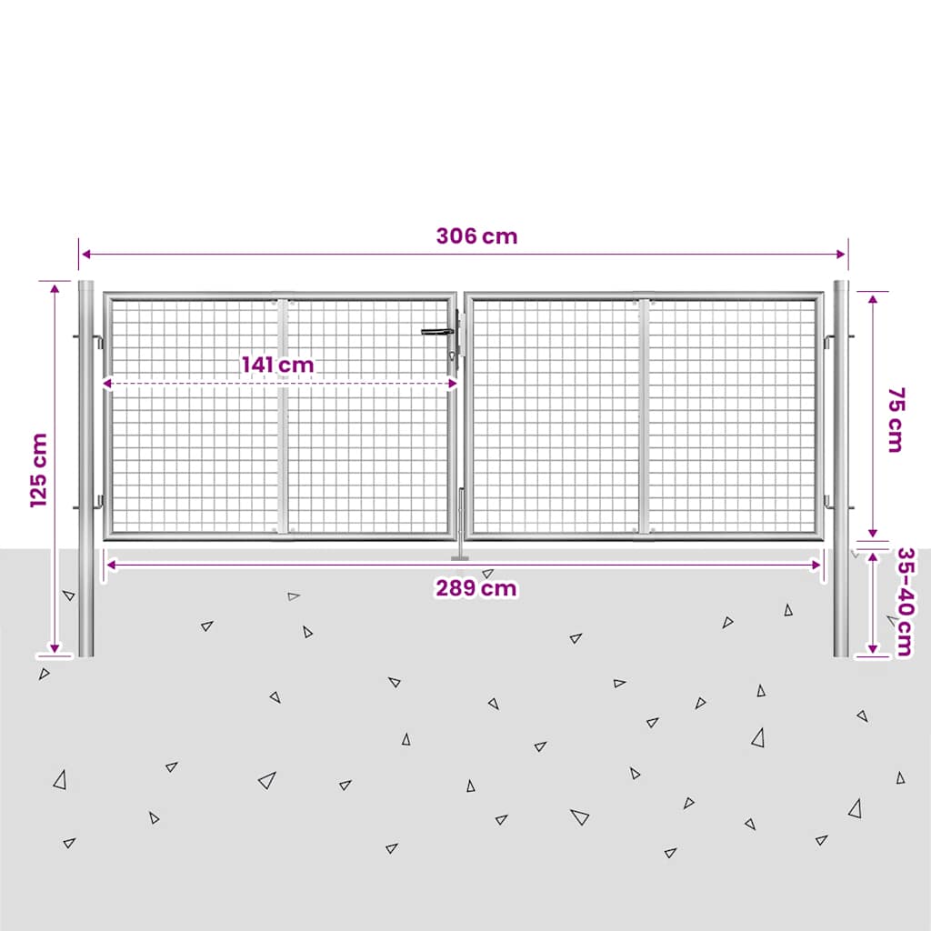 Gartentor verzinkter Stahl 306x75 cm Silber