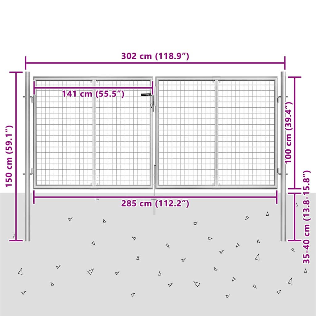 Gartentor verzinkter Stahl 300 x 100 cm Silber