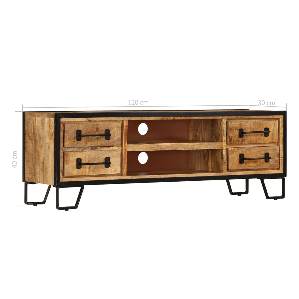 Meuble TV avec tiroirs 120x30x40 cm en bois de manguier massif