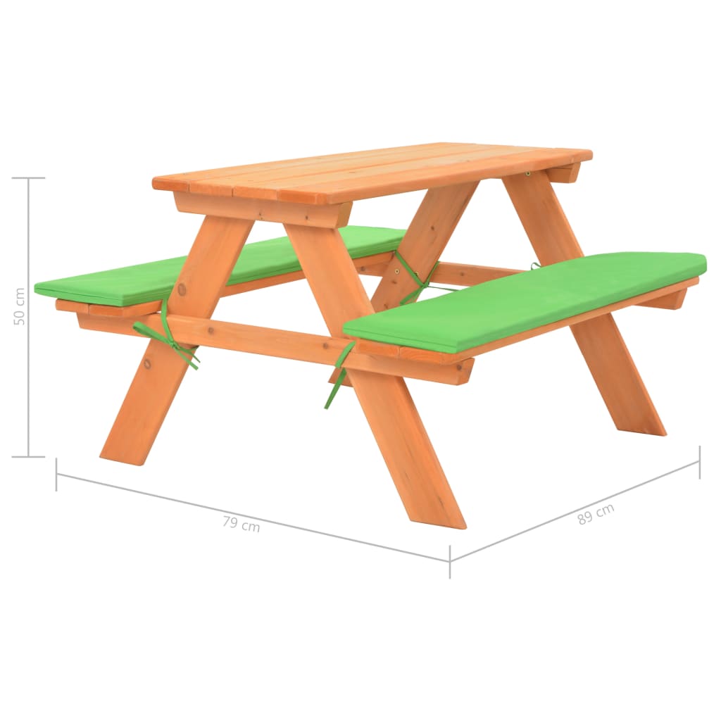 Table de pique-nique pour enfants avec bancs 89×79×50 cm en bois de sapin massif