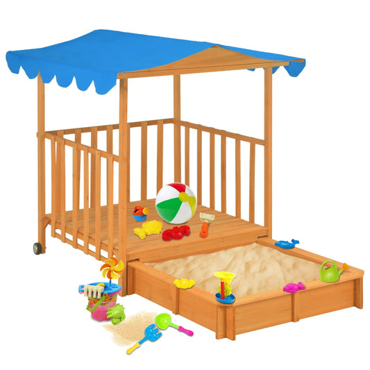 Cabane pour enfants avec bac à sable en bois de sapin bleu UV50