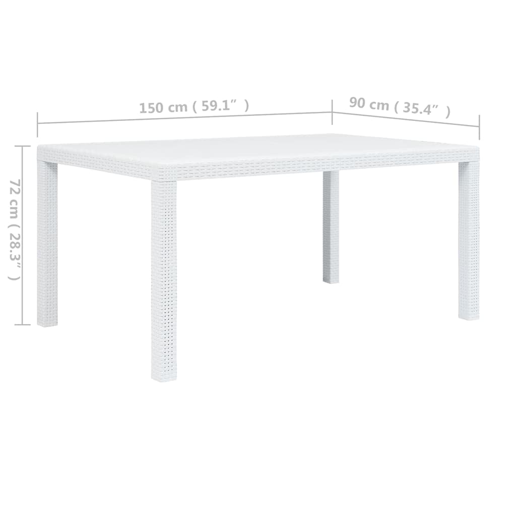 Gartentisch Weiß 150x90x72 cm Kunststoff Rattan-Optik