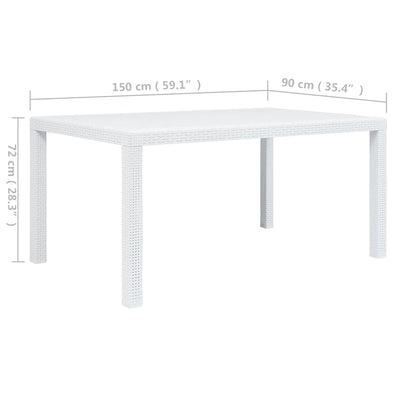 Gartentisch Weiß 150x90x72 cm Kunststoff Rattan-Optik