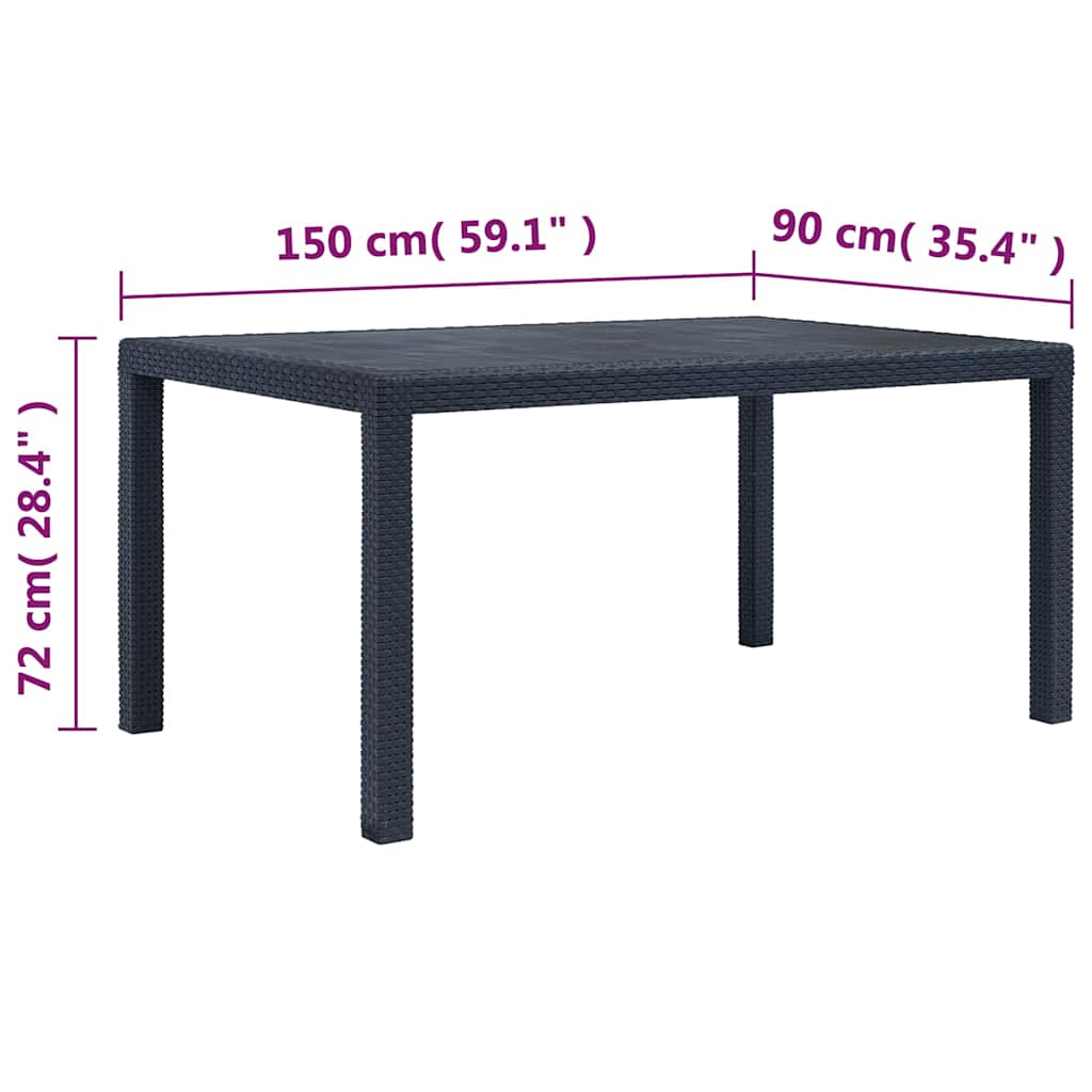 Gartentisch Anthrazit 150x90x72 cm Kunststoff Rattan-Optik