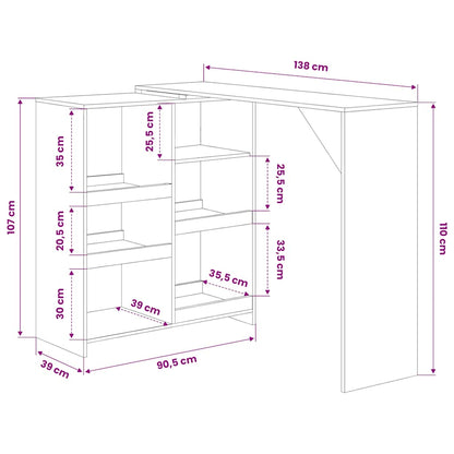 Bartisch mit Beweglichem Regal Eichenbraun 138x39x110 cm