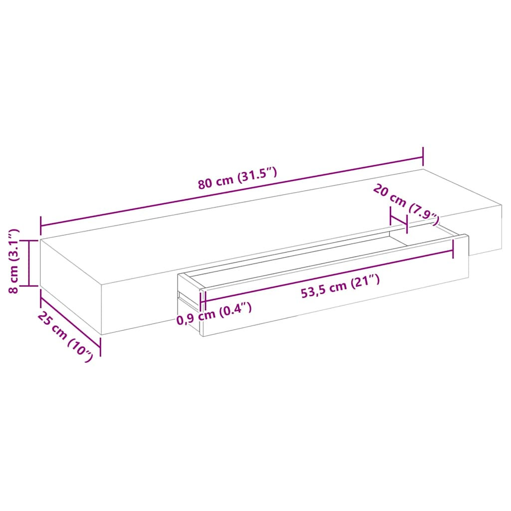 Wandregal Hängeregal mit Schubladen 2 Stk. Weiß 80 cm