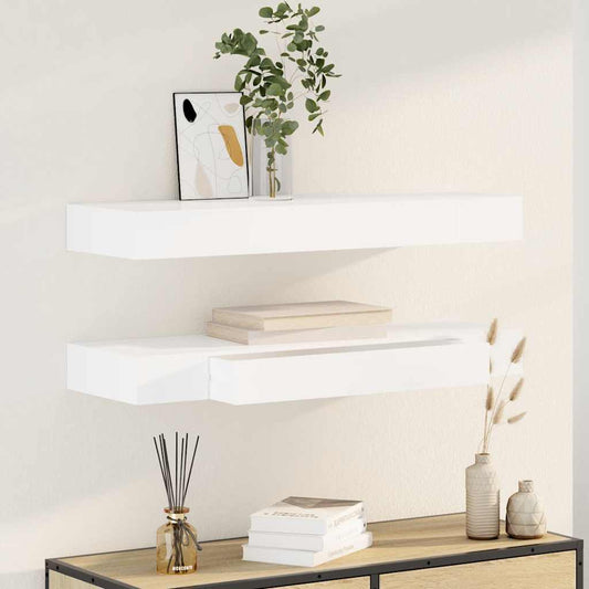 Wall shelf hanging shelf with drawers 2 pcs. White 80 cm
