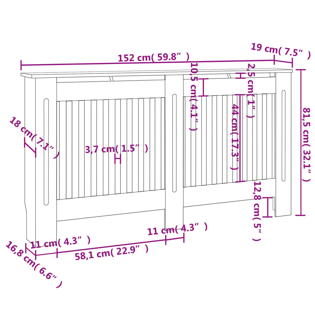 Heizkörperabdeckung 2 Stk. Weiß Holzwerkstoff 152 cm