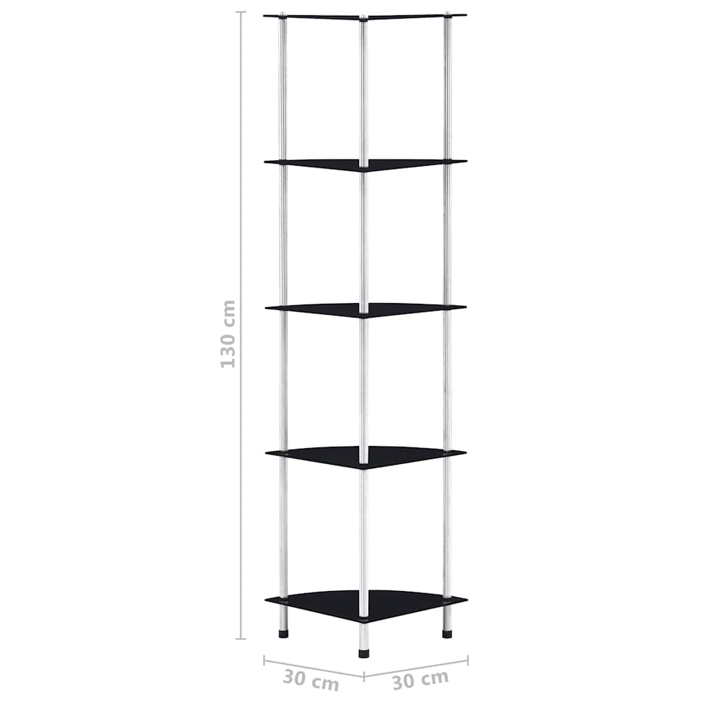 Regal mit 5 Ablagen Schwarz 30x30x130 cm Hartglas