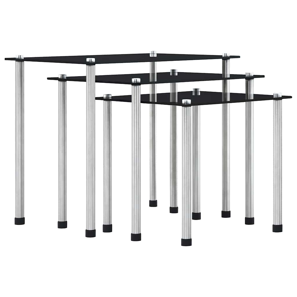 Satztische 3 Stk. Schwarz Hartglas