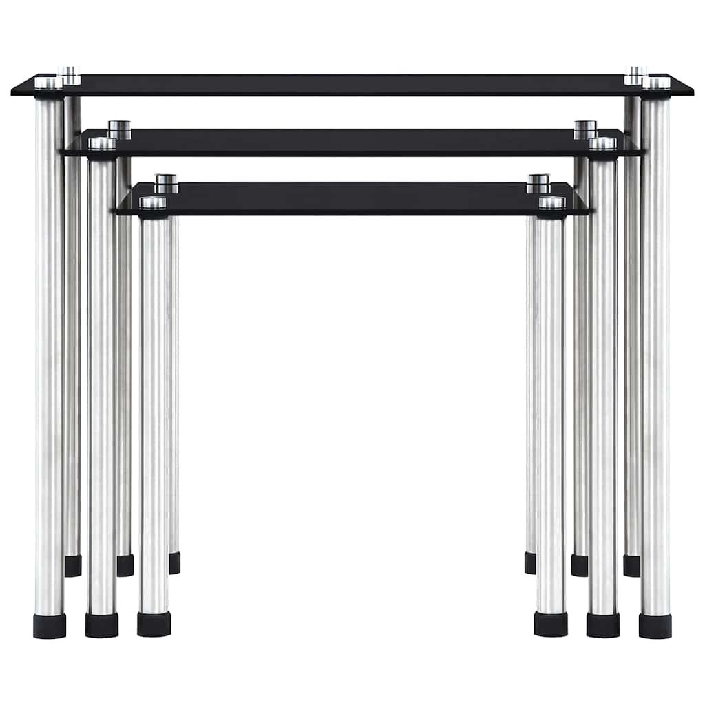 Satztische 3 Stk. Schwarz Hartglas