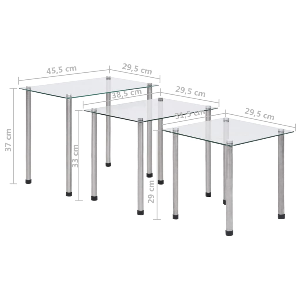 Satztische 3-tlg. Transparent Hartglas