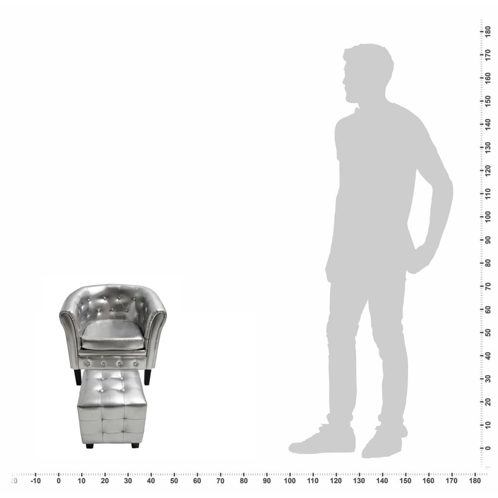 Sessel mit Fußhocker Silbern Kunstleder