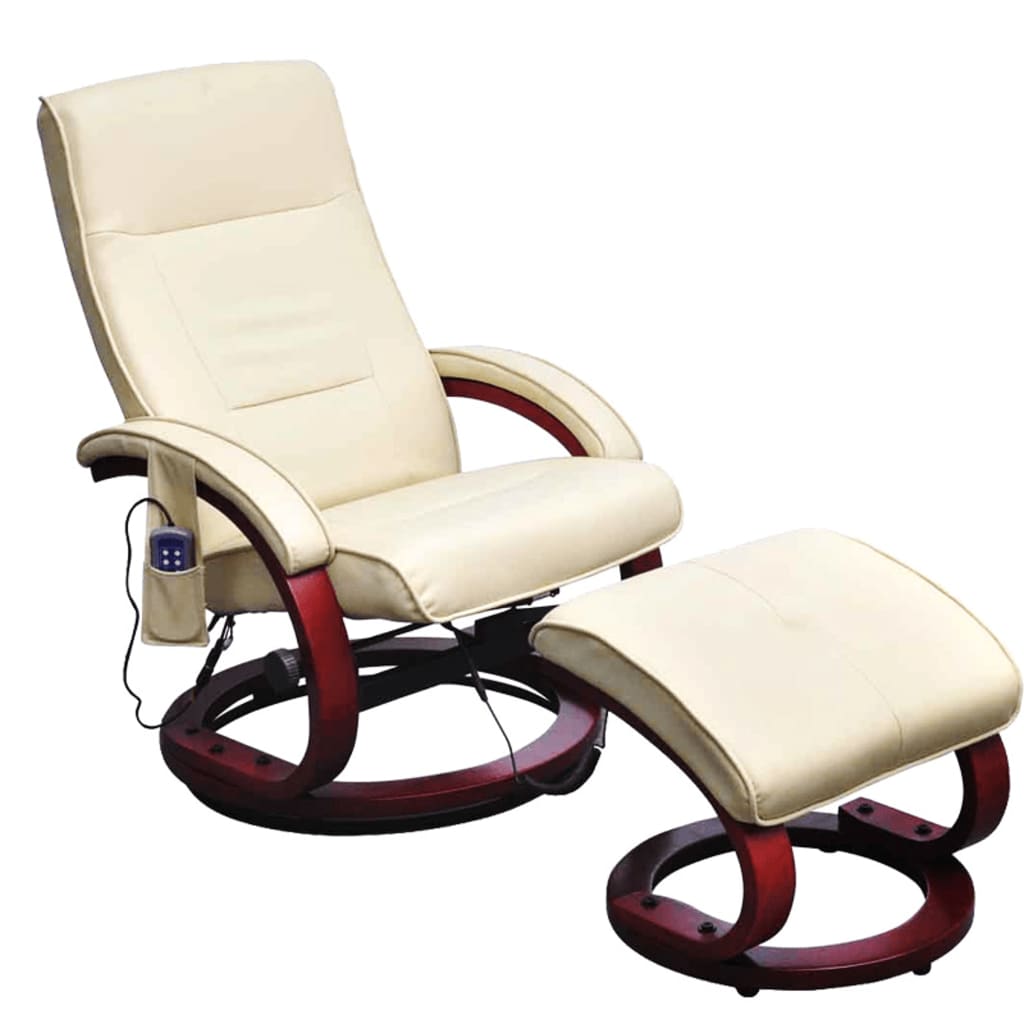 Massagesessel mit Fußhocker Creme Kunstleder