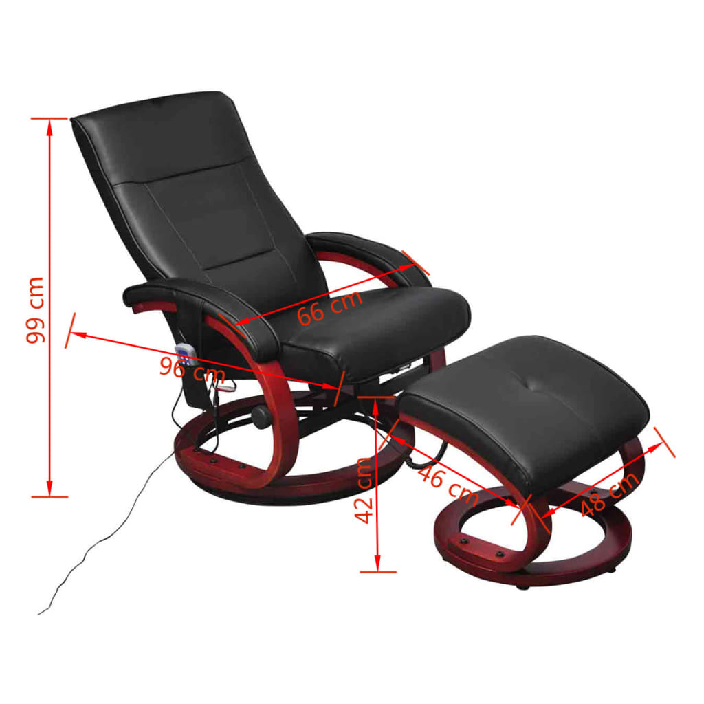 Massagesessel mit Fußhocker Schwarz Kunstleder