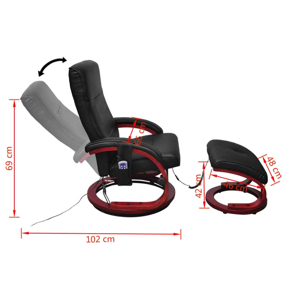 Massagesessel mit Fußhocker Schwarz Kunstleder