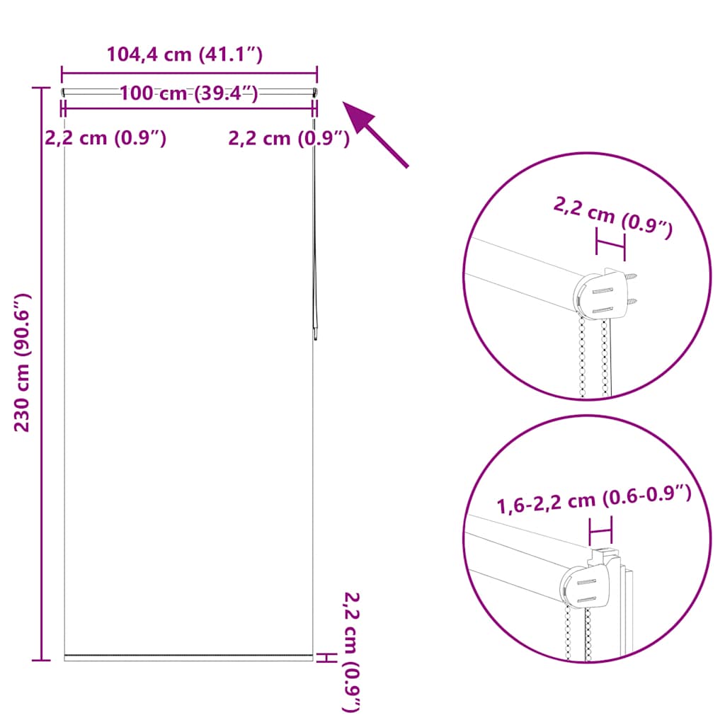 Verdunkelungsrollo 104,4 x 230 cm, Stoffbreite 100 cm, Gebrochen Weiß