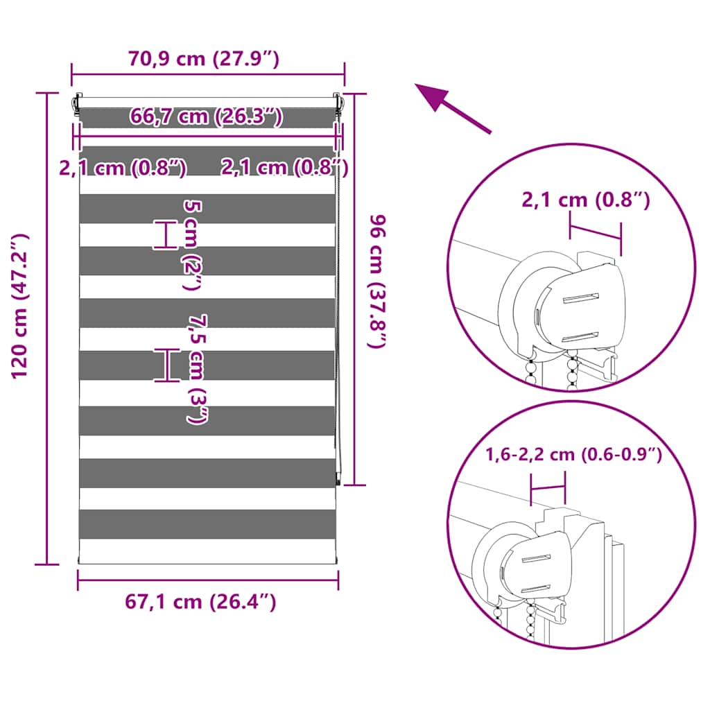 Zebra-Rollo 70,9 x 120 cm, Stoffbreite 66,7 cm, Kaffeebraun