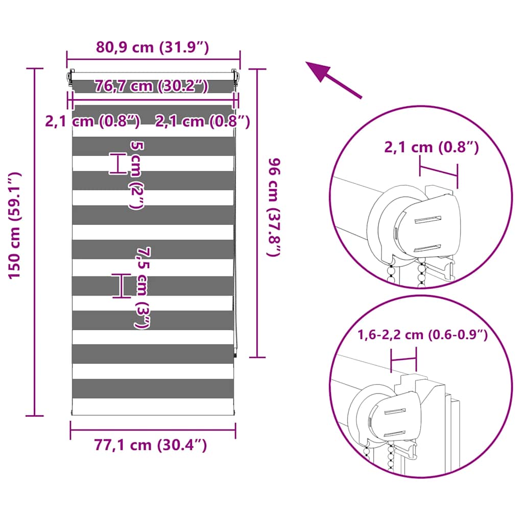 Zebra-Rollo 80,9 x 150 cm, Stoffbreite 76,7 cm, Kaffeebraun