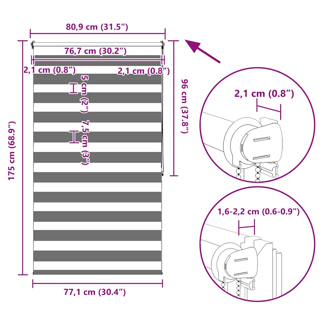 Zebra-Rollo 80,9 x 175 cm, Stoffbreite 76,7 cm, grau
