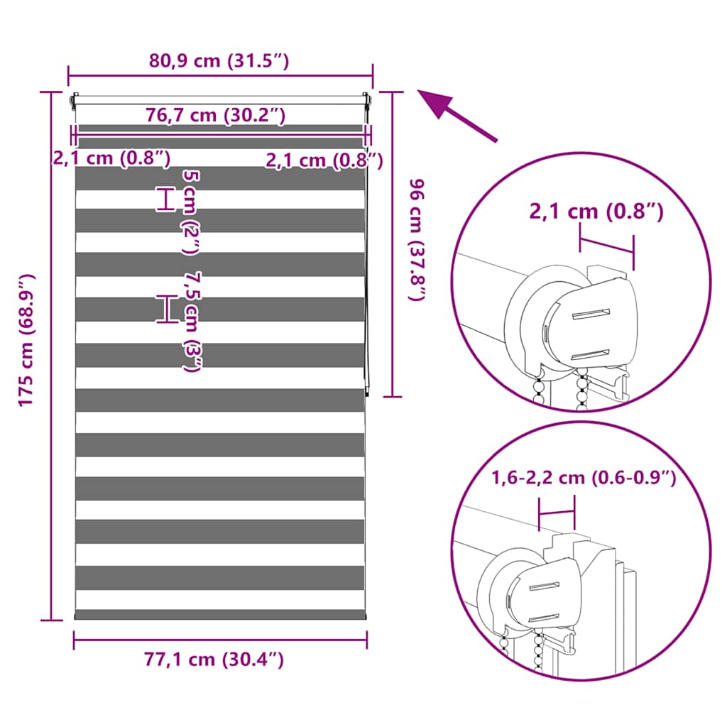 Zebra-Rollo 80,9 x 175 cm, Stoffbreite 76,7 cm, Kaffeebraun