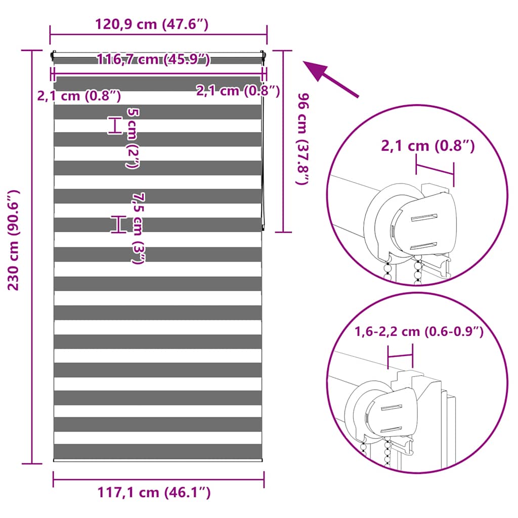 Zebra-Rollo 120,9 x 230 cm, Stoffbreite 116,7 cm, Weiß