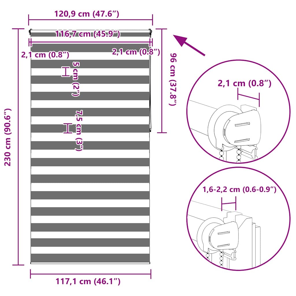 Zebra-Rollo 120,9 x 230 cm, Stoffbreite 116,7 cm, schwarz