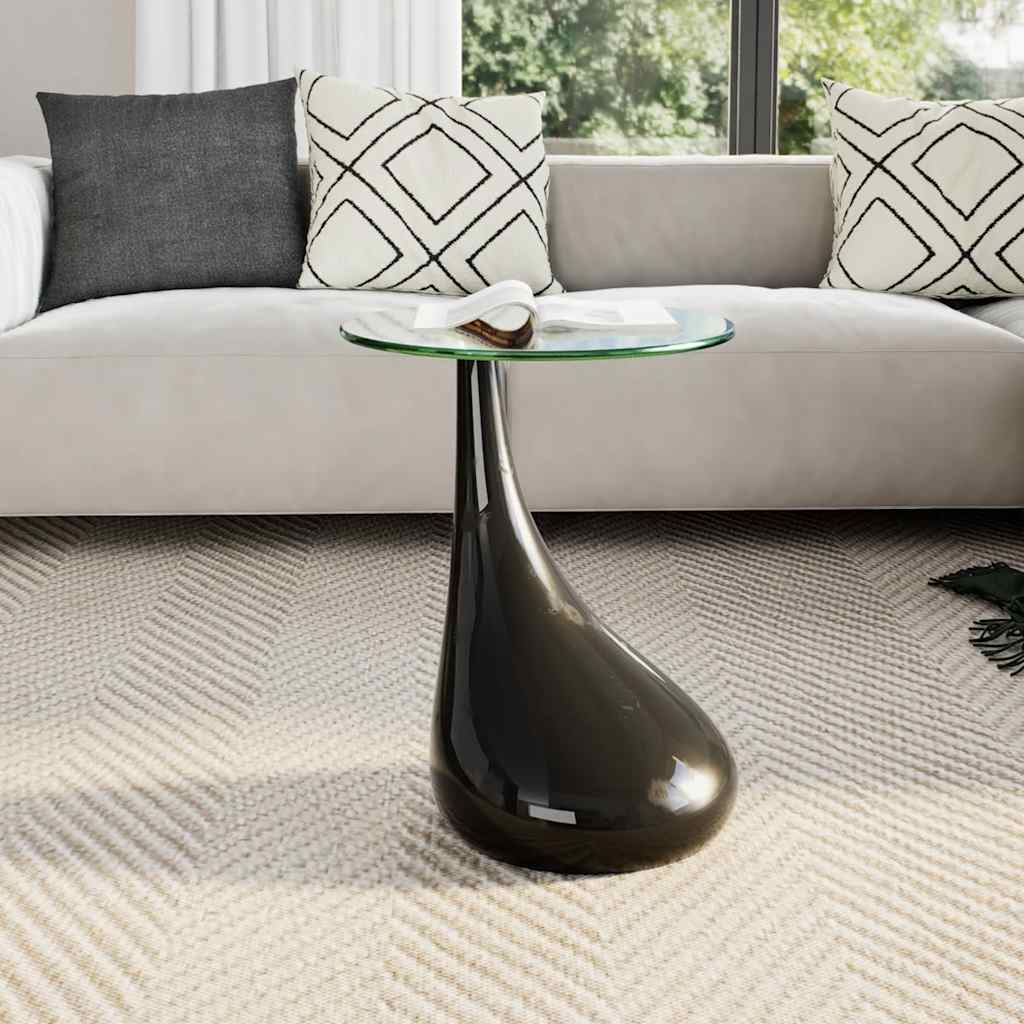 Couchtisch mit Runder Glasplatte Hochglanz Schwarz