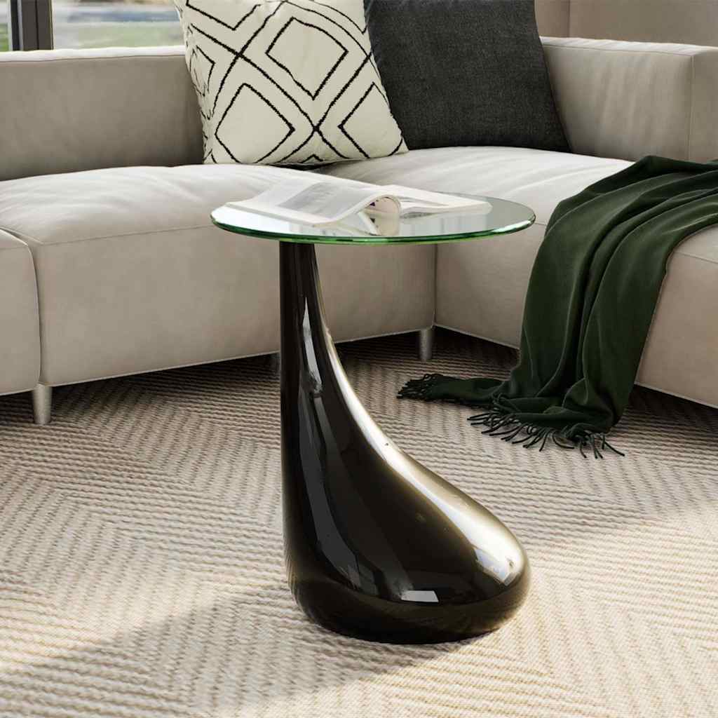 Couchtisch mit Runder Glasplatte Hochglanz Schwarz